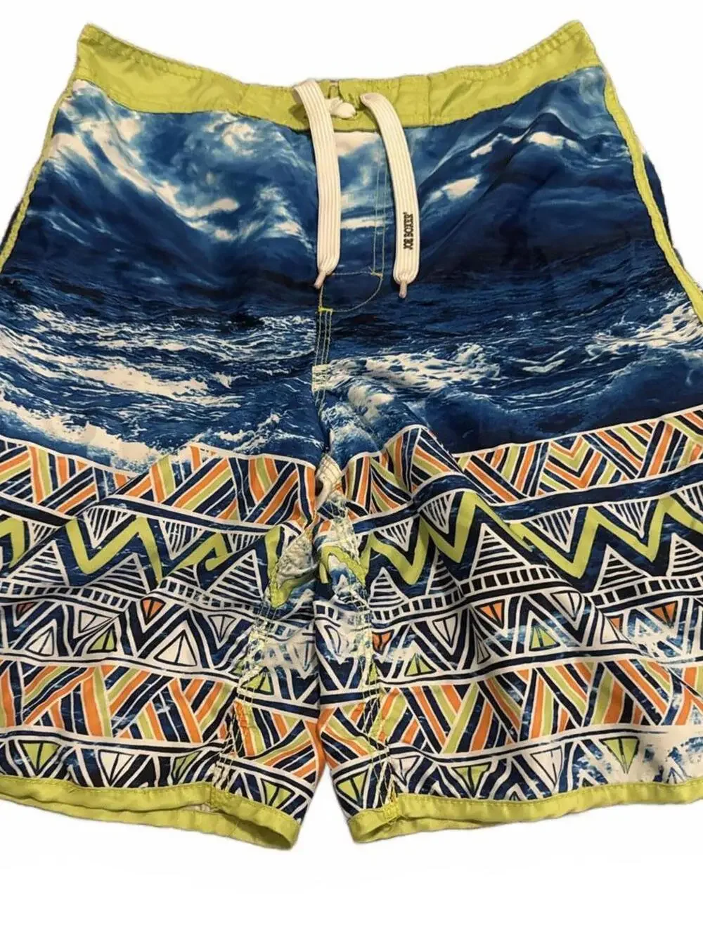 Joe Boxer Boys Swim Trunks Large 14/16 Blue Green Geometric
